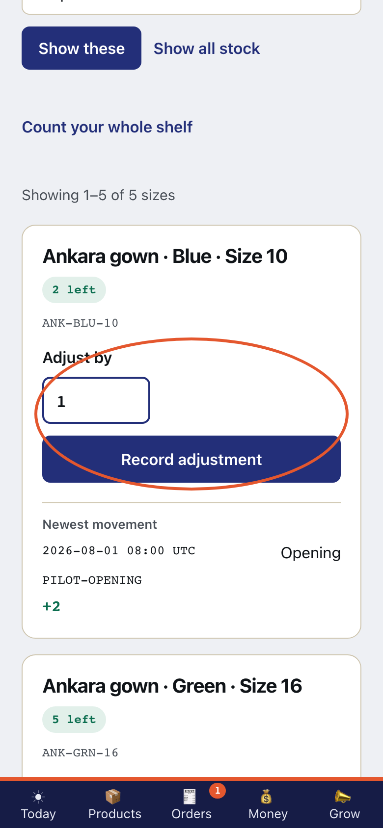 Step 1 of Add stock, count your shelf, know what it is worth