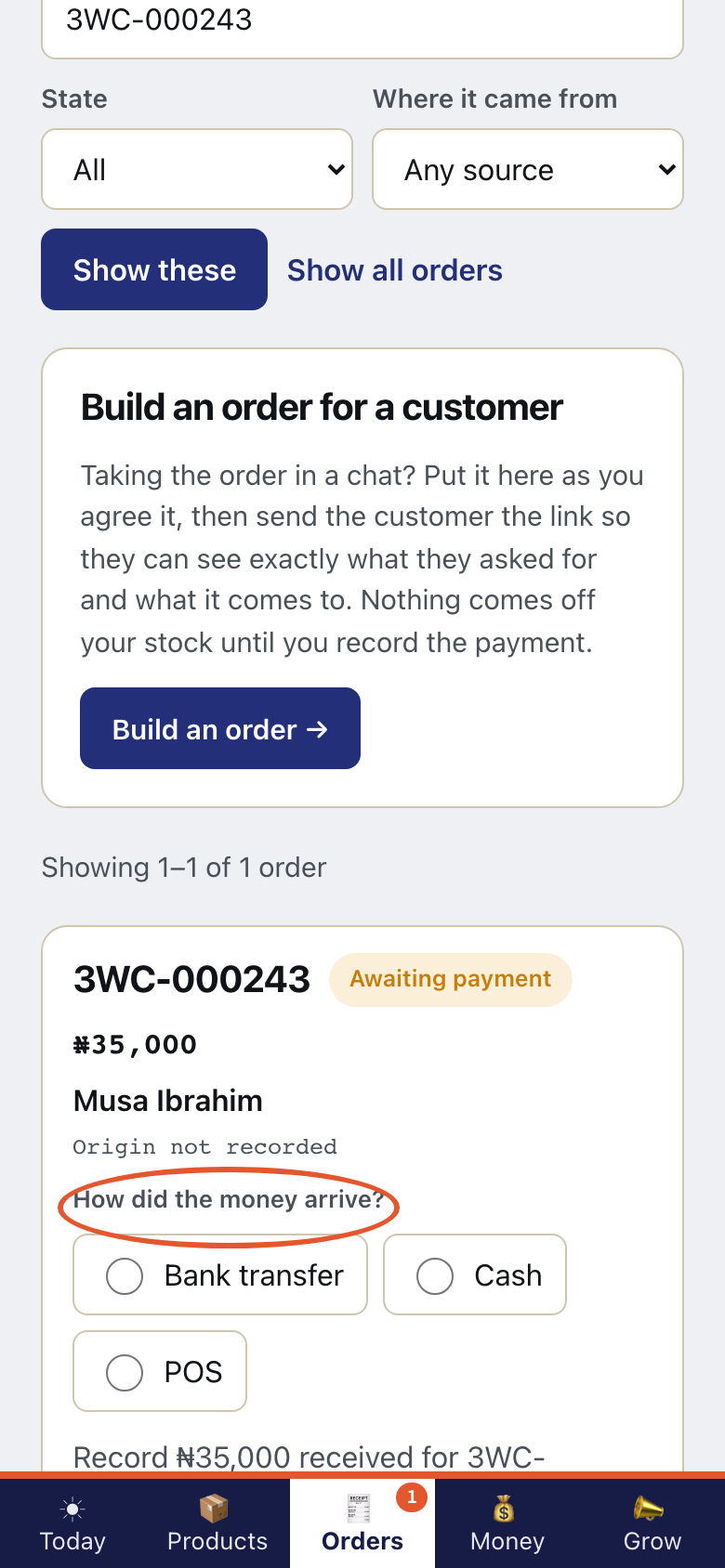 Step 2 of Record the money